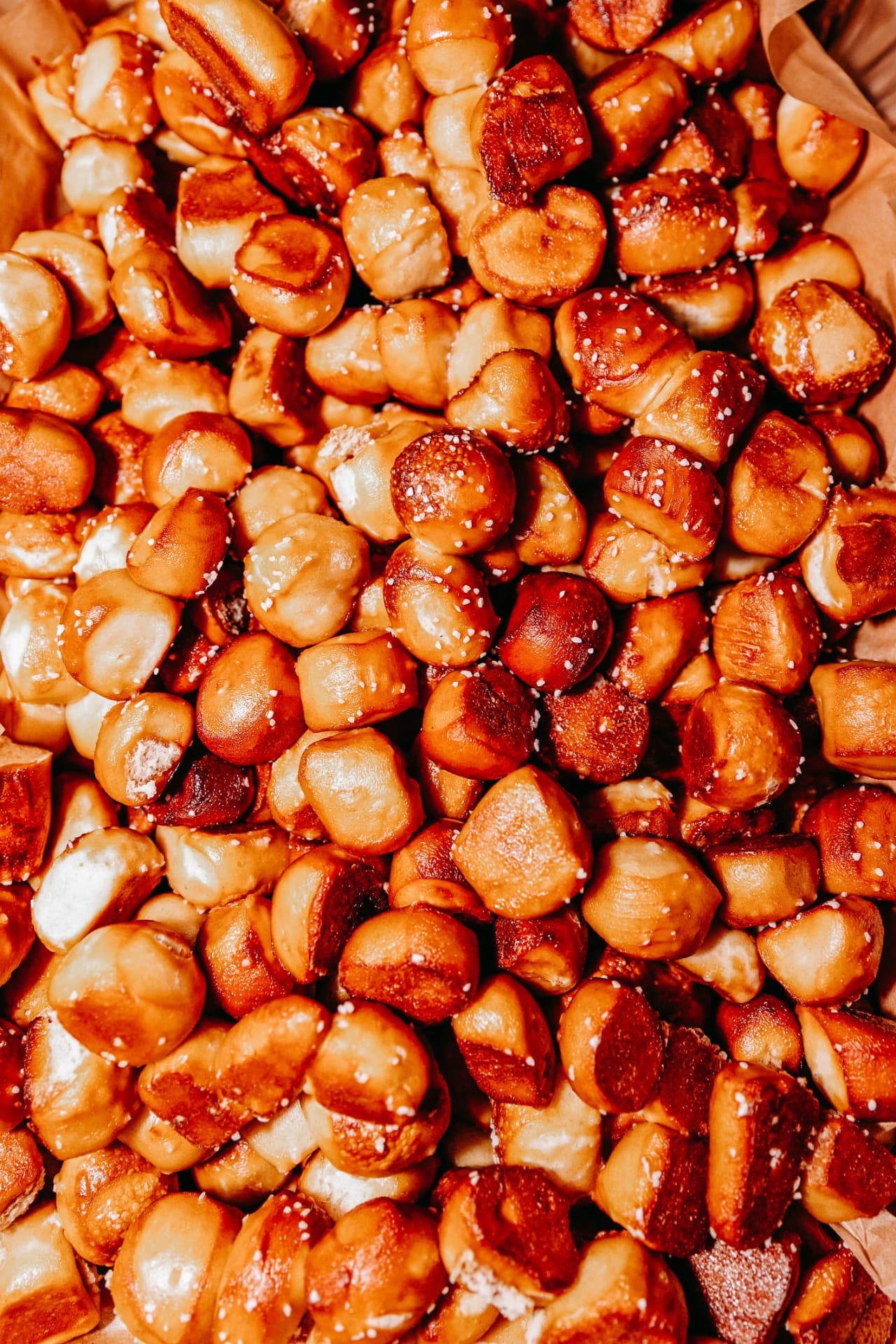 Fresh pretzel bites piled high with salt